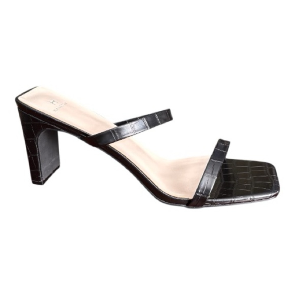 H Halston Kauai Vegan Leather Heeled Sandals Black size 9